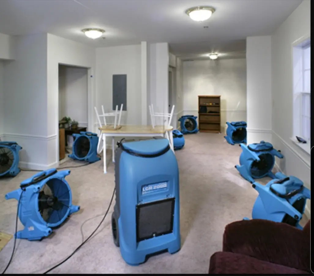 Air movers and dehumidifier setup for Water Extraction & Removal in Thomas